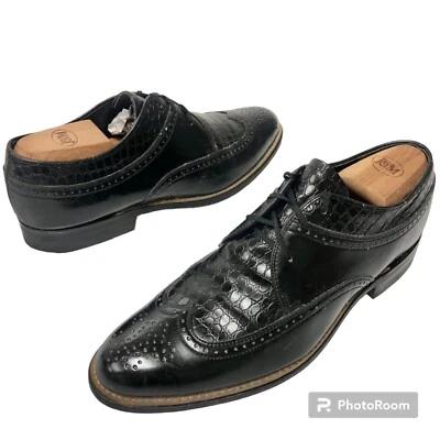 De Colección Años 60 Stacy Adams MoD Negro PATENTE Cuero Estampado Serpiente Punta de Ala Zapato Oxford 8 Foto 1 de 4