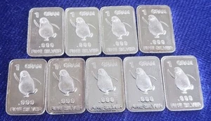 Penguins Individual 9 x 1g Grams .999 Fine Silver Bar 242079 - Picture 1 of 1