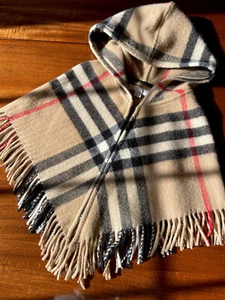 Mädchen Burberry Med 4-6 WOLLKASCHMIR Reißverschluss vorne Kapuze NOVA CHECK Ponchomantel - Bild 1 von 12