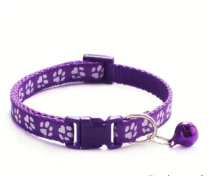 Safe Paws Paw-Print Cat/Dog With Safety Buckle & Bell Collar, Dark Purple - Picture 1 of 7