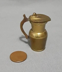 Vintage Brass Dollhouse Decor Miniature 1.75" Lidded Pitcher, Made in India - Picture 1 of 7
