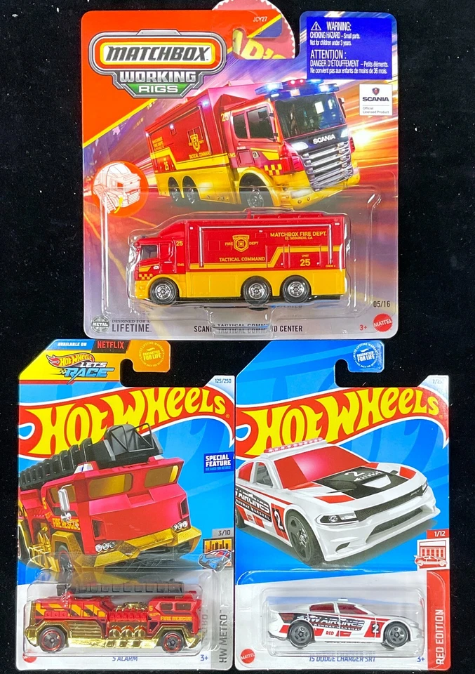 Matchbox Red/Yellow Scania Tactical Command Center Fire Department Truck HTF