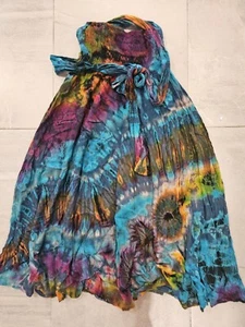 Tie Dyed Long Skirt Flowing Shirred Elasticised Waist Connected waist tie OS - Picture 1 of 1