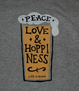 Neu mit Etikett Life is Good Peace Love Hoppiness biergrauer Pullover Hoodie Sweatshirt für Herren - Bild 1 von 7