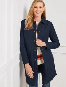 TALBOTS QUILTED LONG COAT, INDIGO BLUE, SIZE XL, NWT - Picture 1 of 3