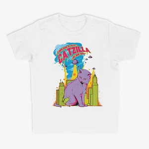 Unisex Youth Catzilla Cat Graphic T-Shirt For Kids - Picture 1 of 2