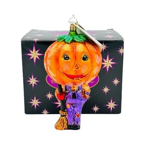 Christopher Radko Peter Pumpkin Sweeper Glass Halloween Ornament 6.5” RARE - Picture 1 of 20