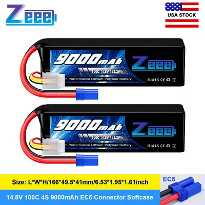 2x Zeee 14.8V 100C 9000mAh 4S Lipo Battery EC5 for RC Car Truck Tank Helicopter - Image 1 of 4