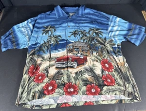 Big Dogs Shirt Mens 4X Blue Hawaiian Car Beach Palms Short Sleeve Button up - Picture 1 of 6