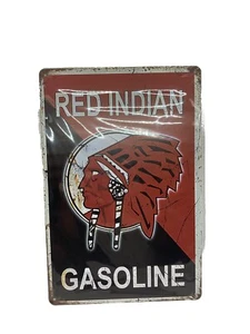 Red Indian Gasoline Tin Metal Sign Retro Style Gas Oil Garage Wall Decor 12x8 - Picture 1 of 4