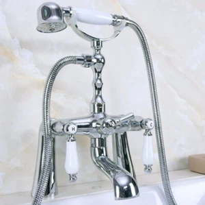 Chrome Brass Bathtub Faucet Set Deck Mount Handheld Shower Taps Kit Dna110 - Picture 1 of 9