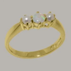 10k Gelbgold natürlicher Opal & Perle Damen Trilogie Ring-Größe 4 bis 12 - Bild 1 von 5
