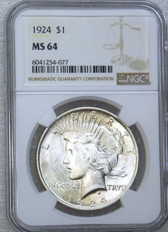 1924 Peace Silver Dollar NGC MS64 Original Bright Frosty Luster PQ #E331Z Cover