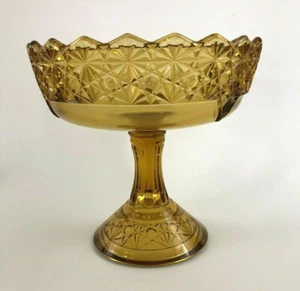 Antique Victorian McKee Glass amber compote PANELLED DAISY & BUTTON c.1880+ - Bild 1 von 6