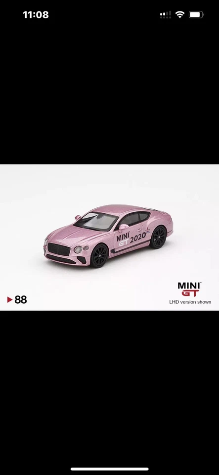 Coche de regalo MINI GT 88 Bentley Continental GT Passion Pink LHD 2020 Foto 1 de 2