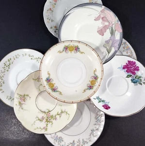 8 Vintage Mismatched Saucers China Tea Plates Multicolor Shabby Cottage - Picture 1 of 16