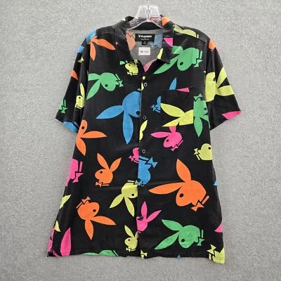 Camisa Playboy By Pacsun Hombres Abotonada M Negra Estampado Gráfico Conejito Foto 1 de 4