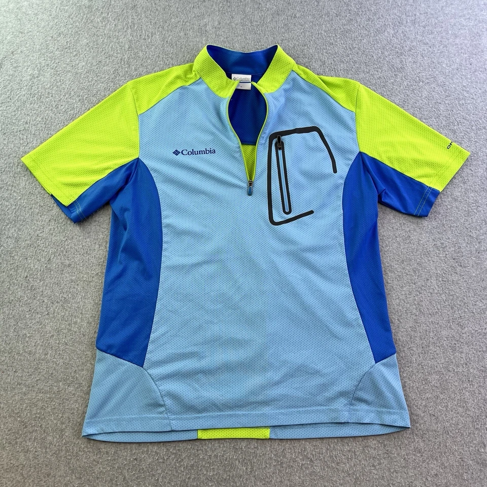 Camiseta deportiva de ciclismo Columbia para hombre mediana azul verde neón manga corta 1/4 cremallera Foto 1 de 4