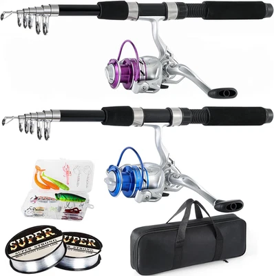 Combo de caña de pescar, juego de cañas telescópicas de 6,9 pies 2 piezas, peces plegables de fibra de carbono Foto 1 de 4