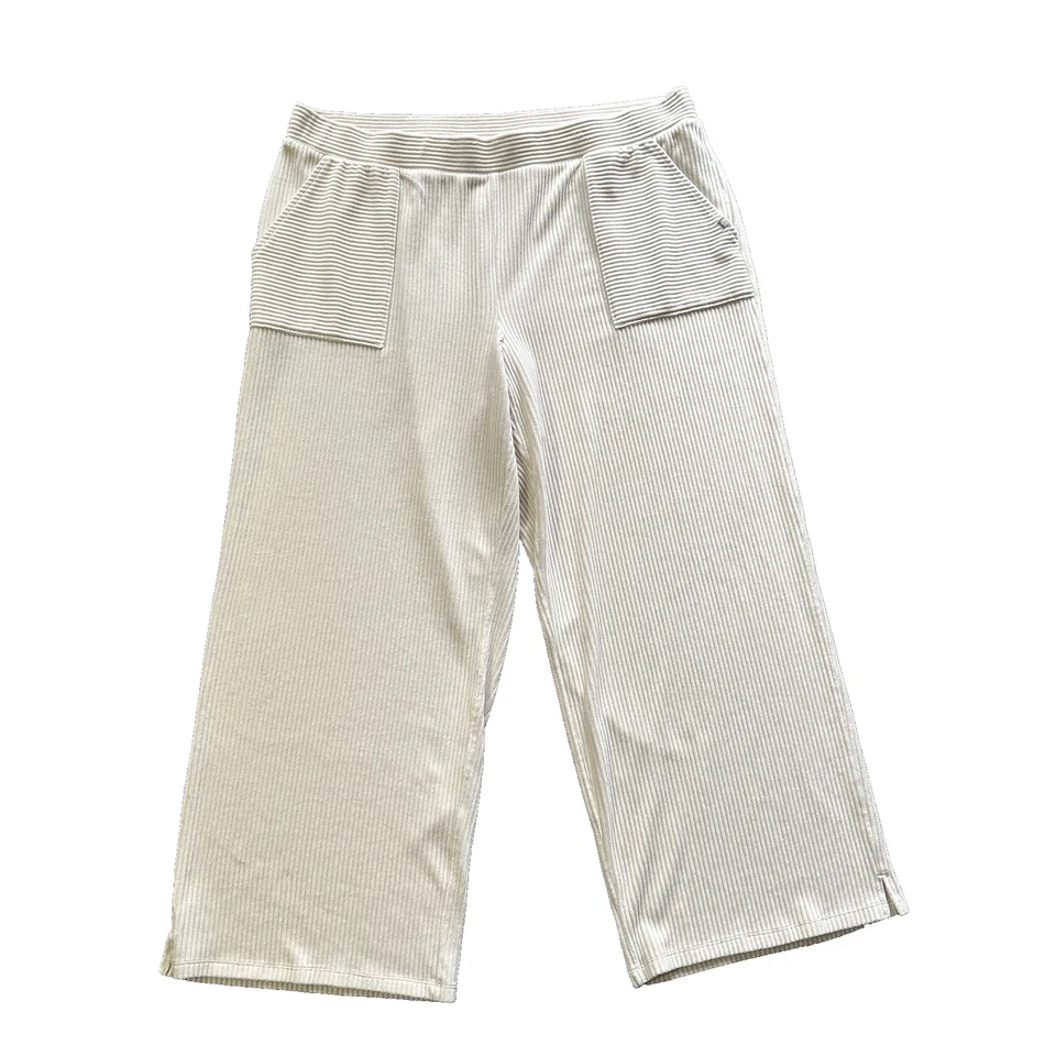 T by Talbots Velour Pants Women’s 3X Cream Ribbed Wide Leg Cozy Sky Loungewear - Image 1 of 4