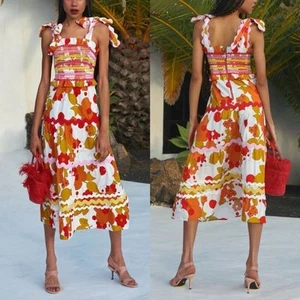 CeliaB Floral Sunstone Midi Dress Size Large Colorful Tie Straps Tiered - Bild 1 von 7