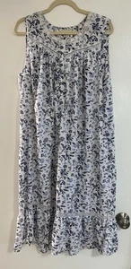 Appleseed Long Sleeveless Blue print Nightgown Ruffled Hem Lace Trim XL - Picture 1 of 3