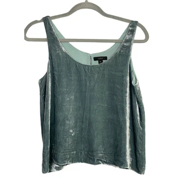 J.Crew Velvet Silk Sleeveless Tank Top Key Hole Back Button Scoop Neck PS Blue - Image 1 of 4