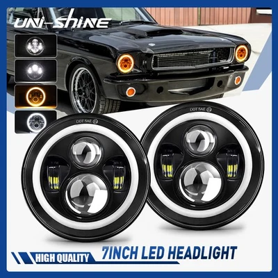Faróis de LED redondos halo DRL olhos de anjo par 7 polegadas para Ford Mustang 1965-1978 - Imagem 1 de 4