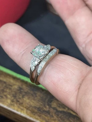 Beautiful Vintage 1940s Art Deco Style 14k Gold Diamond Engagement Ring Set - Image 1 of 2