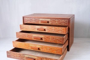  DMC Spool Cabinet Antique French Wood Display Drawer Late 1800s Embroidery Box  - Picture 1 of 20