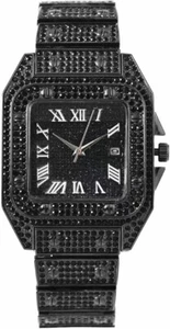 Black Diamond Hip-Hop Stainless Steel Wrist Watch Luxury Quartz Iced-Out Patek - Picture 1 of 5