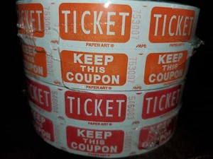 2 Rolls Double 50/50 Tickets Raffle Red Orange New 2000 Per Roll New - Picture 1 of 5
