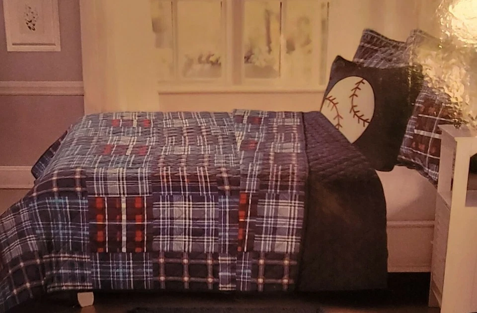Kids Expressions Twin Plaid Quilt Boys quilt set madras plaid soccer ball  - Image 1 of 2
