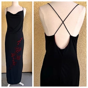DE-LARU BY SHEILA YEN Y2K Long Prom Formal Dress size 11/12 Black & Red Goth - Picture 1 of 11
