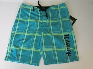 Hurley Big Boys 28 Waist (16) Dusty Cactus Green Plaid Surf Board Shorts  - Picture 1 of 4