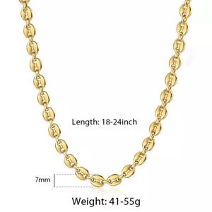 7/9/11mm Gold Plated Stainless Steel Coffee Bean Marina Link Bracelet/Necklace - Picture 1 of 24