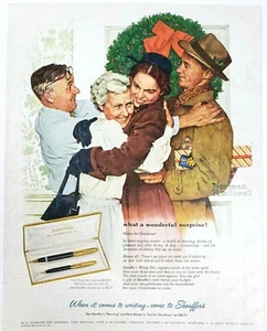 Sheaffer Pen Co Home For Christmas Ad 1955 Norman Rockwell Magazine Print Art - Picture 1 of 5