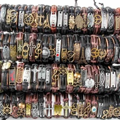 Wholesale lots 30pcs Mixed Styles Vintage Alloy leather Cuff Bracelets Jewelry - Image 1 of 4