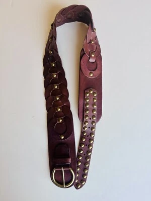 WOMENS BETSEY JOHNSON BROWN STUDDED LEATHER BELT SZ M - Image 1 of 4