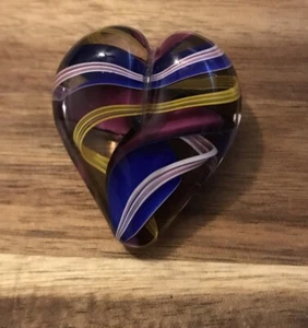VTG Steven Maslach Art Glass Rainbow Swirl Heart Paperweight (Cuneo Furnace) - Picture 1 of 5
