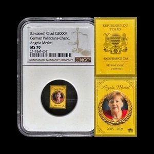 CHAD. 2022, 3000 Francs, Gold - NGC MS70 - Top Pop 🥇 German, Angela Merkel - Picture 1 of 5