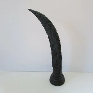 Vintage 14,5" chinesisches dunkelbraun rotes Kunstharz geschnitztes Kunsthorn mit Drachen-Design - Bild 1 von 12