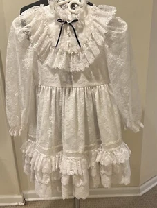 Vtg Mini World White Lace Ruffles Dress Size 7 Wedding Pageant Communion - Picture 1 of 4