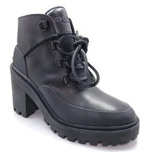 Sperry Pretty Tough Black Ankle Boots Chunky Heel Waterproof Waterproof Size 6.5 - Picture 1 of 9