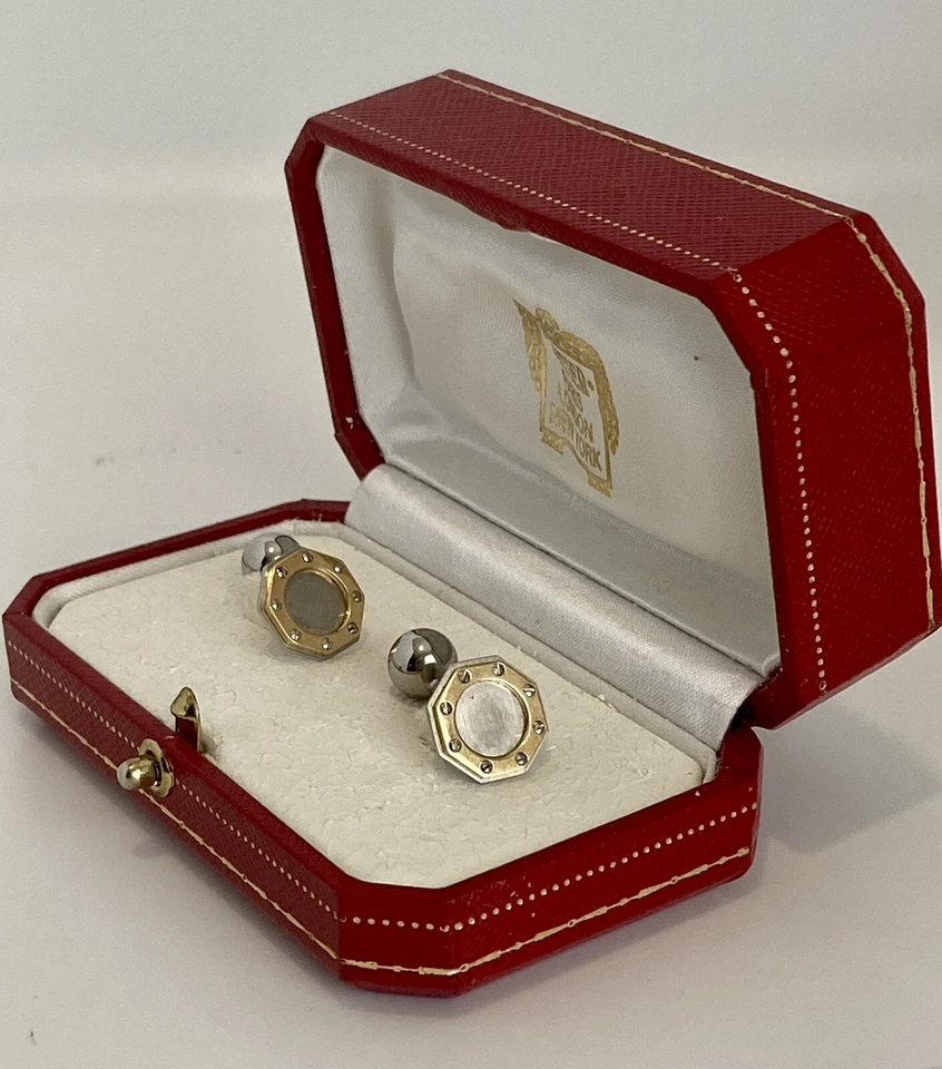 Gemelos Cartier Santos Oro 18k Acero Forma Octágono Motivos Tornillo Bola Foto 1 de 4