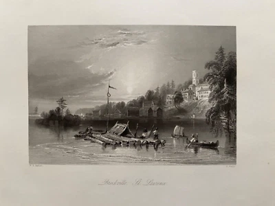 Grabado antiguo de 1840; Brockville, río San Lorenzo, Canadá después de Bartlett Foto 1 de 2