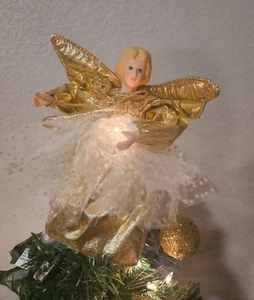 Vintage Christmas Lighted Animated Wings Arms Head Angel Tree Topper 8" - Picture 1 of 14