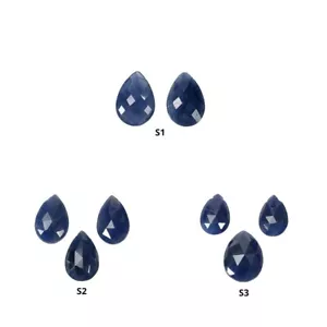 Natural Blue Sapphire Rose Cut Faceted Drilled Checker Cut Almond Shape Sets - Picture 1 of 4