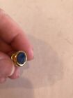 VINTAGE Gold Tone Blue Stone Mini Brooch Pin #SD