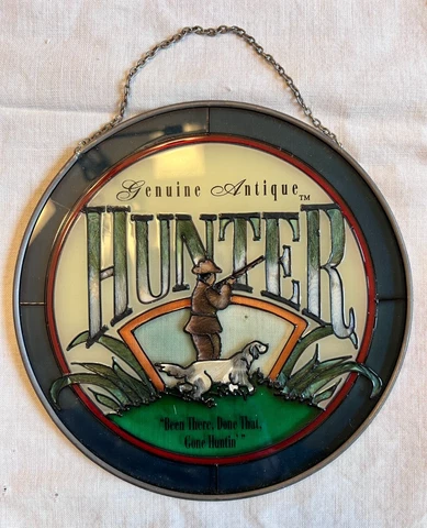 Charming Stained Glass hanging 6.5" in diameter-Hunter-Gone Hunting Cover